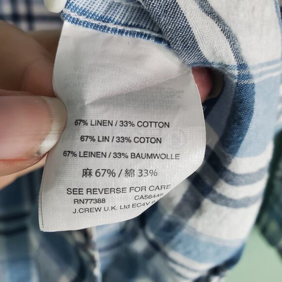 J. Crew Slim End-On-End Linen Blend Plaid Long Sleeve Button Down Shirt Sz Large - Picture 7 of 9